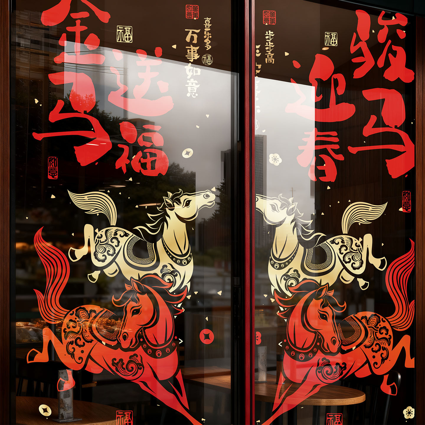 2026马年新年国风玻璃贴纸店铺门头橱窗装饰品墙贴书法风格静电贴,淘宝优惠券,粉丝福利购,淘宝优惠卷