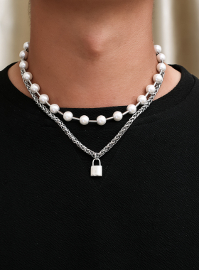 钛钢珍珠龙骨链男女双层叠戴项链