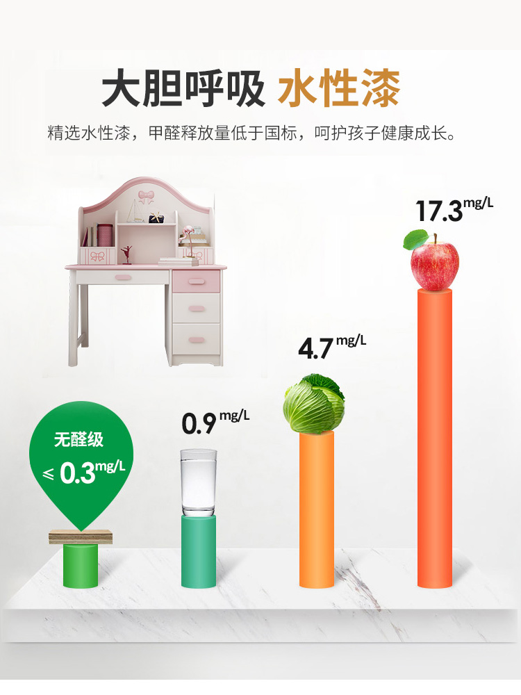 蝴蝶结1M书桌书架组合实木女孩小户型卧室家用带书柜写字台电脑桌-图1