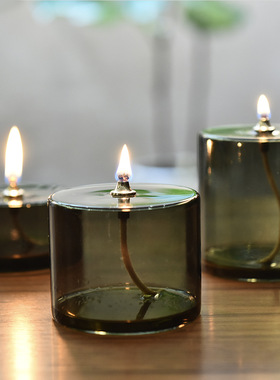 创意彩色玻璃烛台油灯装饰摆件 现代简约烛光晚餐道具 新房软装饰