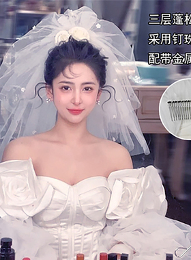 蒙娜丽纱蓬蓬头纱结婚