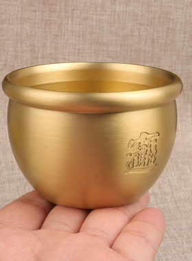 小铜缸香插香盘小宝缸摆件禅意黄铜摆件黄铜杯铜佛堂佛音铜钵佛音