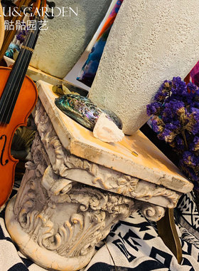 摆件欧式罗马柱头粗陶复古做旧