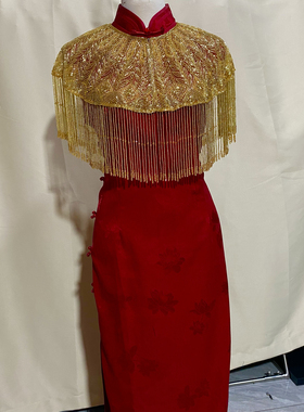 重工钉珠云肩夏季透气金色订婚结婚婚礼礼服中式旗袍披肩外披外搭
