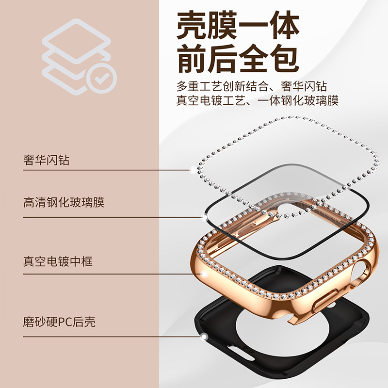 适用苹果手表S9ultra全包钢化膜保护壳iWatch87654se钻石屏保贴膜 - 图1