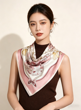 春秋季100%桑蚕丝真丝复古丝巾女粉色装饰领巾百搭方巾可系腰带夏