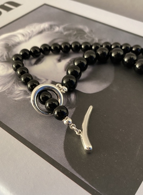 时尚黑玛瑙串珠巴洛克珍珠项链