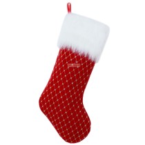 Solandot Red Velvet Red Velvet Printed Rhombus Stockings White Fur Trim Clear Cabin Christmas Socks Gift Bag Gift