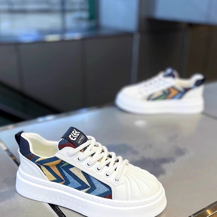 潮牌贝壳头板鞋男2025年秋冬透气舒适小白鞋厚底增高拼色百搭板鞋,淘宝优惠券,粉丝福利购,淘宝优惠卷