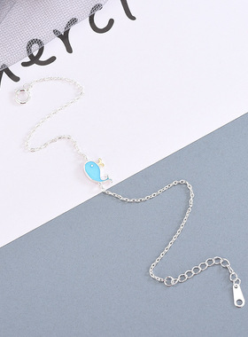 S925银小清新滴胶工艺蓝色小鲸鱼