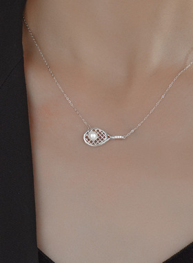 新款S925银运动风网球拍项链时尚