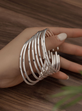 新款S999银文艺慎独手镯女国风小