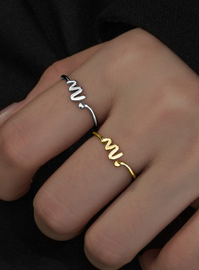 新款S925银日系波浪曲线戒指女简