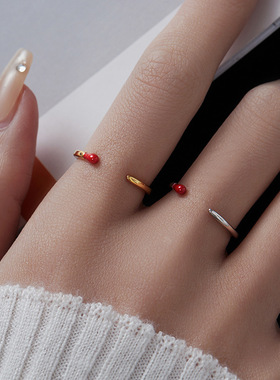 新款S925银时尚滴釉火柴戒指简约