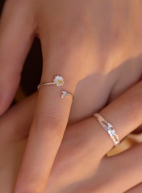 新款S925银小众茉莉花情侣款对戒