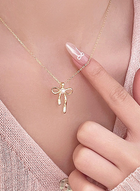 新款S925银时尚蝴蝶结珍珠项链女