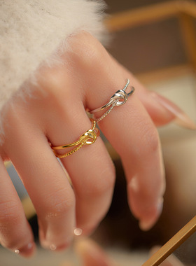 新款S925银韩式潮流双层绳结戒指