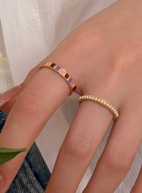 2026S925银小众彩色滴釉珍珠叠戴