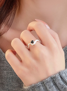 新款S925银韩国风波浪爱心戒指女