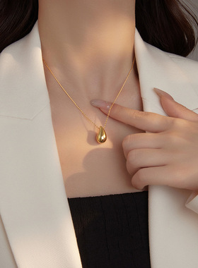 新款S925银欧美金色水滴项链女简