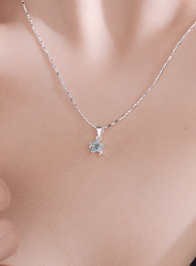 2026S925银甜美蓝色星星吊坠项链