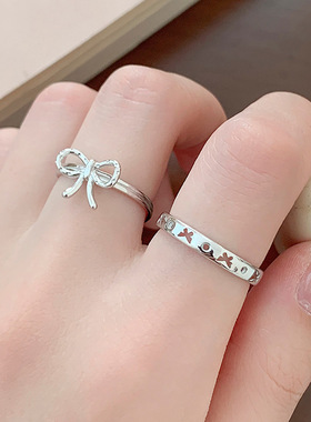 新款S925银韩版时尚蝴蝶结戒指女