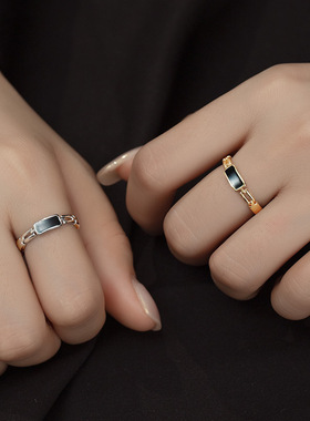 新款铜镀金链条黑色滴釉戒指女韩