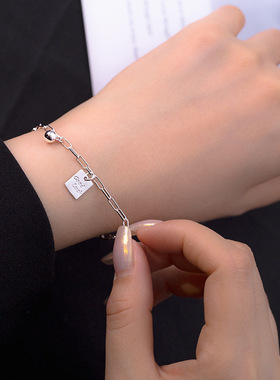 新款S925银幸运方形luck手链个性