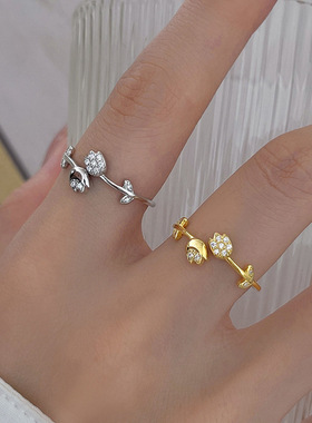 新款S925银郁金香镶钻戒指女高级