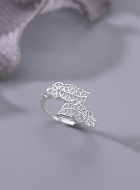 铜镀真金日韩时尚树叶戒指女简约