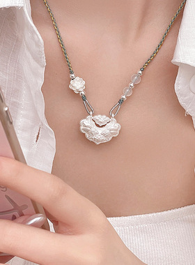 新款S999银双鱼锦鲤平安锁项链女