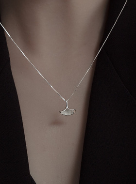 新款S925银森系银杏叶吊坠项链女