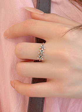 新款S925银洋气做旧泰银小花戒指