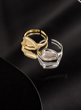 新款S925银日韩不规则凹面光面戒