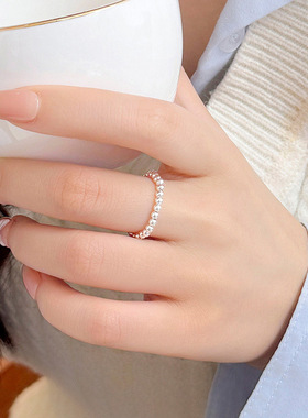 新款S925银小众素银圆珠戒指女简