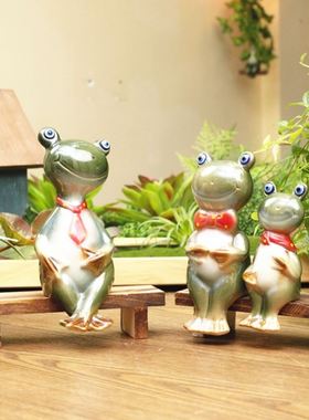 创意户外庭院阳台花园布置网红陶瓷吊绳青蛙摆件盆景微景观装饰品