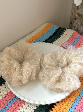 【开口泡芙】香槟色！奶油小波点法式绝美纱褶皱大肠发圈温柔发饰