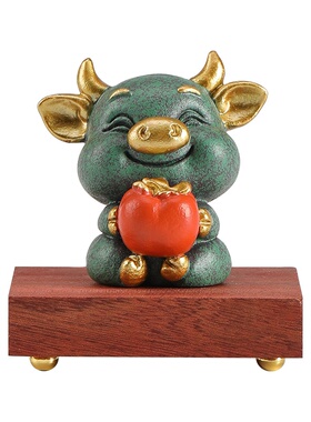 青砂石猪柿大吉中式创意小摆件假山盆景摆设客厅茶桌面石头装饰品