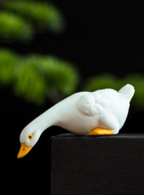 陶瓷小白鸭天鹅摆件动物萌趣家居桌面装饰品水族鱼缸假山盆栽造景