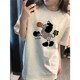 Pure cotton American gray cartoon right shoulder short sleeve t-shirt for women