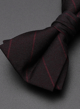 秋冬新款双层煲呔bow tie暗紫色线条纹平直型大领结男士礼服配饰