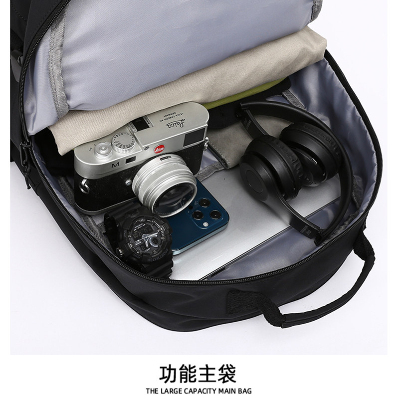 轻便大容量潮流休闲初中旅行包 墨一双肩背包