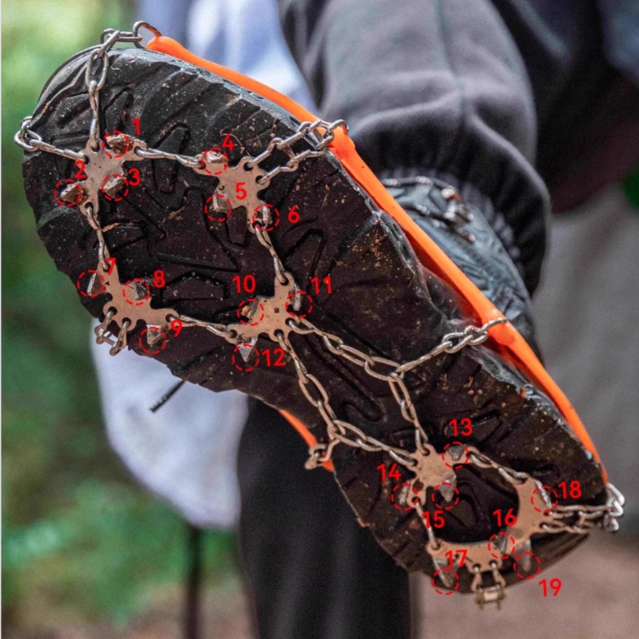 Complete set of crampons for outdoor hiking and mountaineering equipment