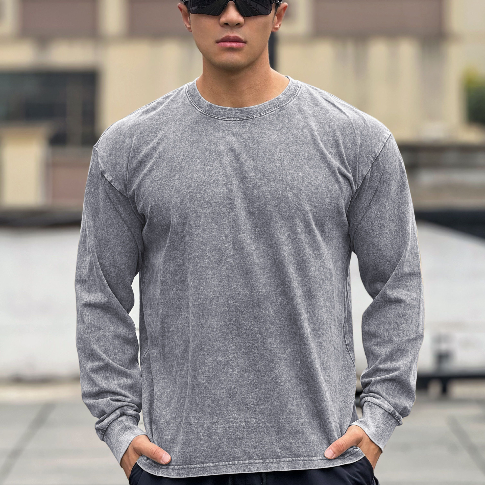 秋冬肌肉男士健身运动训练弹力透气宽肩显大水洗棉做旧长袖T恤,淘宝优惠券,粉丝福利购,淘宝优惠卷