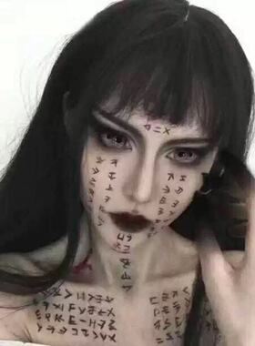 沙丘贴纸万圣节木乃伊女脸上符号文字恐怖COS伤疤纹身贴防水逼真