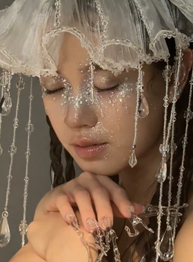仙女美人鱼妆头饰套装蝴蝶水晶流苏发饰异域风新娘旅拍跟妆配饰品