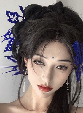 2025新款蓝色剪纸玄女喜鹊头饰国风汉服发饰爆款发簪中式旗袍造型