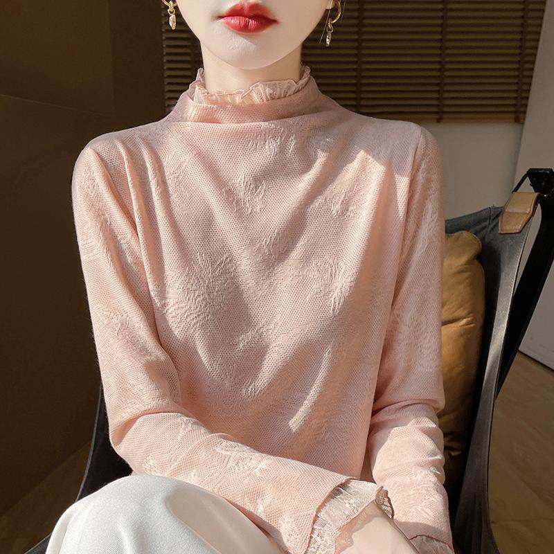 2025秋冬新款优雅木耳蕾丝边针织打底衫女减龄气质半高领显瘦毛衣,淘宝优惠券,粉丝福利购,淘宝优惠卷