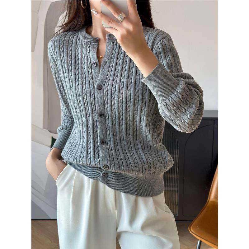 法式复古麻花100纯棉线针织开衫女短外套毛衣2025新外搭miu系上衣,淘宝优惠券,粉丝福利购,淘宝优惠卷
