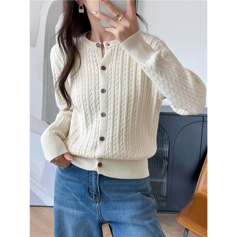 法式复古麻花100纯棉线针织开衫女短外套毛衣2025新外搭miu系上衣,淘宝优惠券,粉丝福利购,淘宝优惠卷